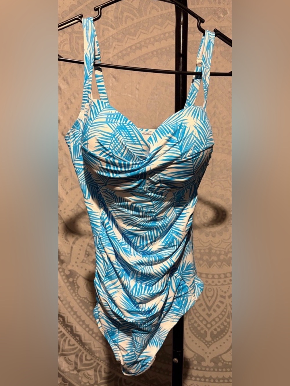 NWT As Rose Rich Blue Tropical Palm One Piece Swimsuit | Size XL | UPF 50+